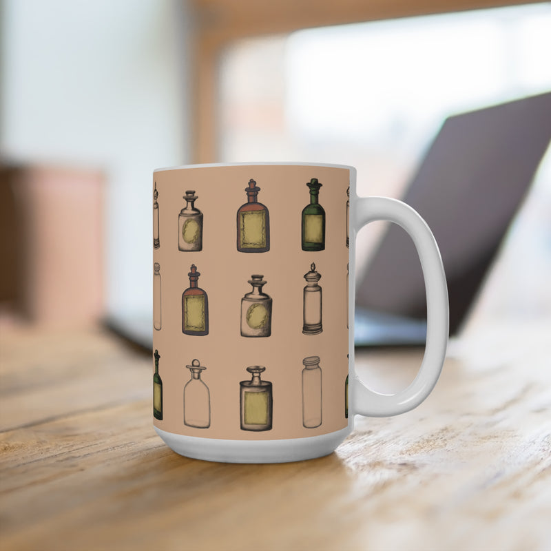 Vintage Apothecary Mug, 15oz Coffee Cup, Rustic Kitchen Decor, Unique Gift for Herbal Enthusiasts, Vintage Style Drinkware