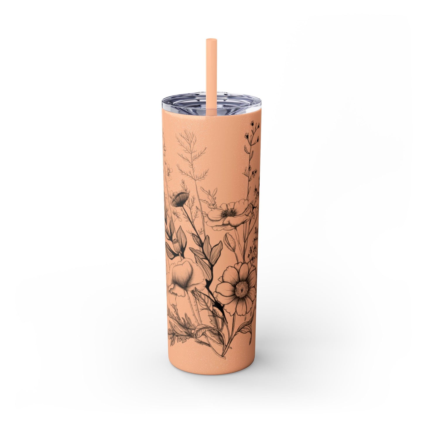 Floral Skinny Tumbler, Elegant Flower Design Drinkware, Perfect for Weddings, Gifts, or Everyday Use