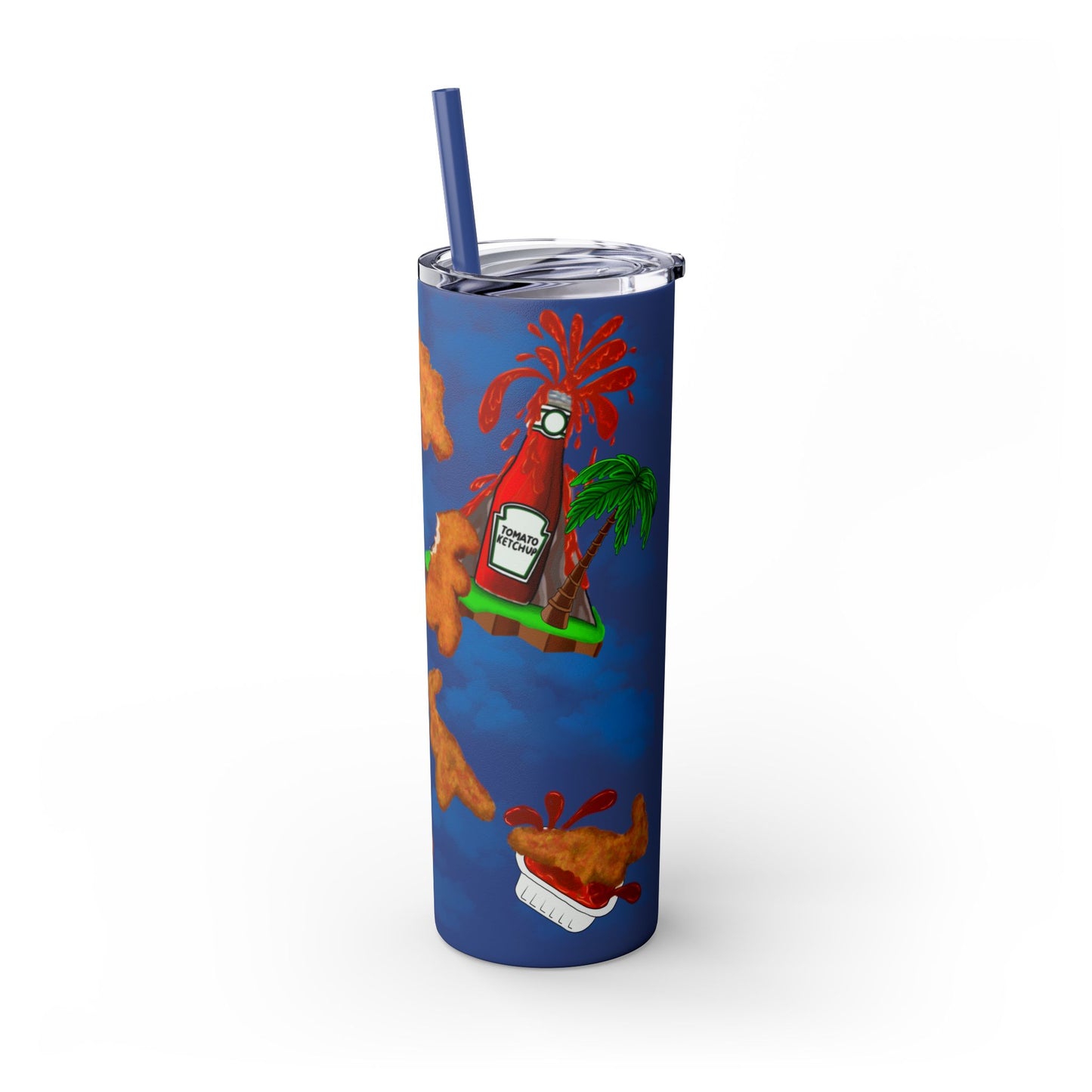 Dino Nuggets Tropical Themed Skinny Tumbler with Straw, 20oz | Fun Vacation Drinkware, Summer, Hawaiian Party, Gift for Beach Lovers