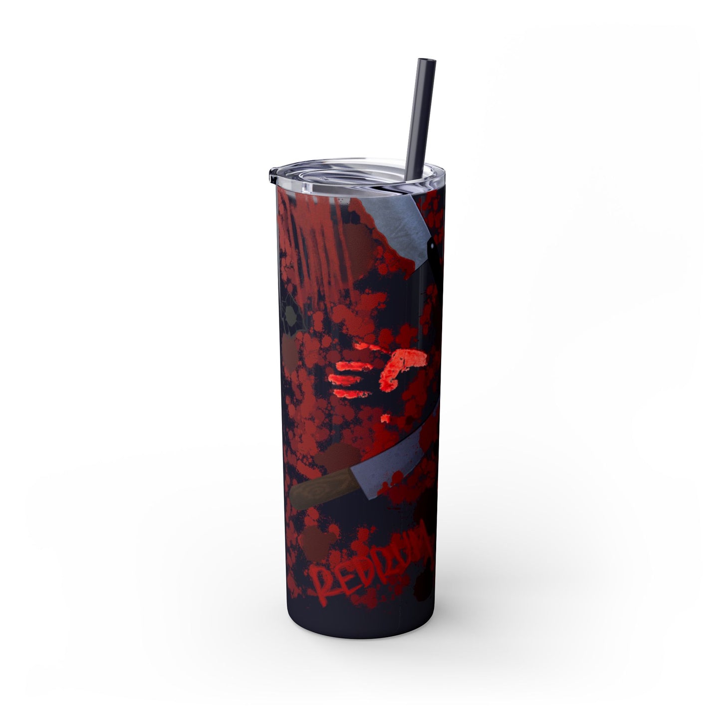 Blood Splatter Print Skinny Tumbler | 20oz Insulated Travel Cup, Unique Gift for Artists, Halloween Decor, Stylish Water Bottle, Revenge Themed