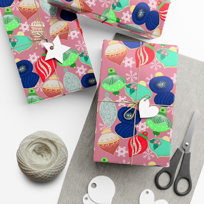 Cookie Holiday Ornament Gift Wrap Paper — Pink Retro Bauble Pattern