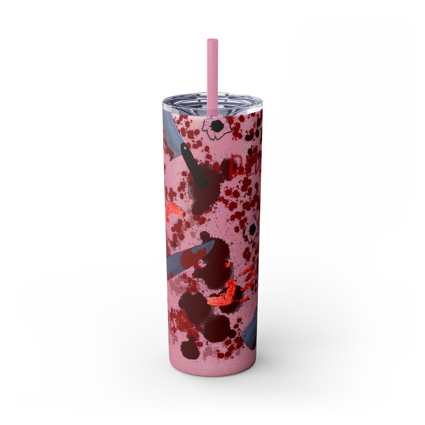 Blood Splatter Print Skinny Tumbler | 20oz Insulated Travel Cup, Unique Gift for Artists, Halloween Decor, Stylish Water Bottle, Revenge Themed