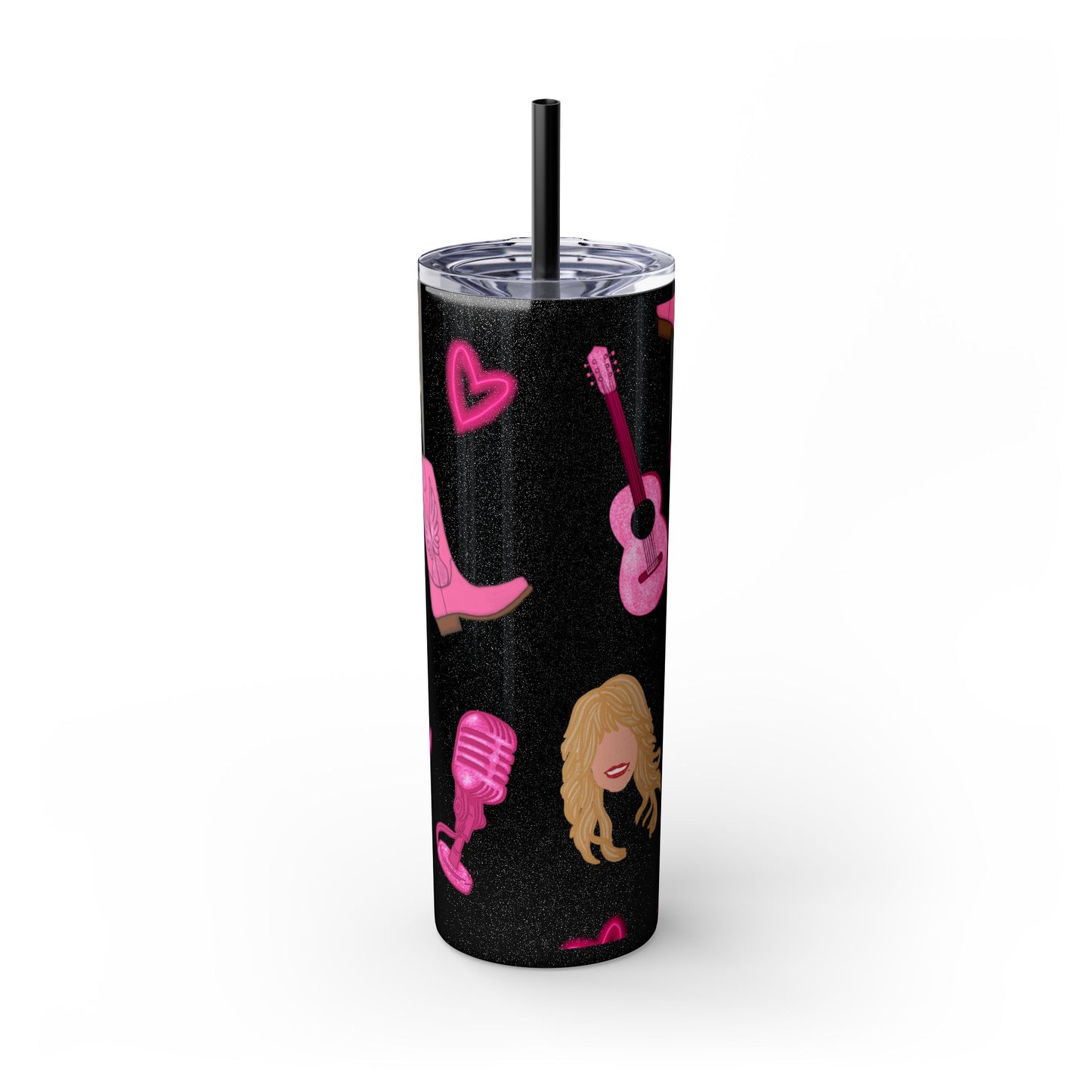 Dolly Parton Tumbler, 20oz Skinny Drinkware with Straw, Perfect for Concerts, Gifts for Music Lovers, Cute Pink Design, Fun Party Favor