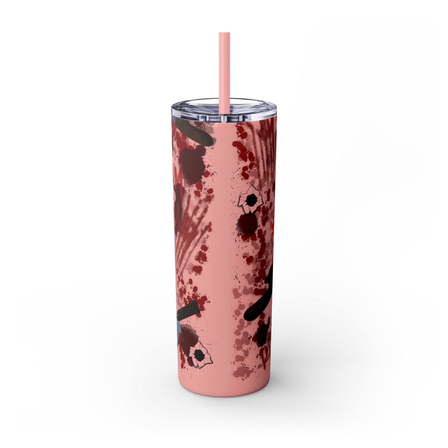 Blood Splatter Print Skinny Tumbler | 20oz Insulated Travel Cup, Unique Gift for Artists, Halloween Decor, Stylish Water Bottle, Revenge Themed