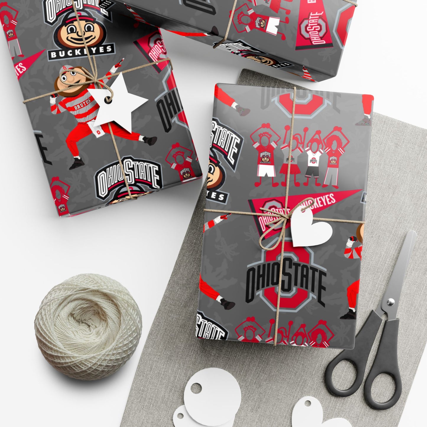 Ohio State Buckeyes Gift Wrap Paper - Brutus Mascot College Football Wrapping Paper