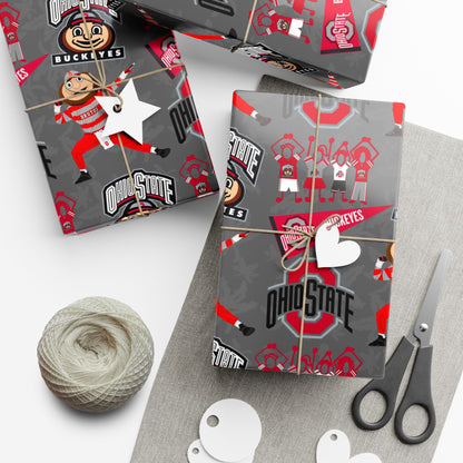 Ohio State Buckeyes Gift Wrap Paper - Brutus Mascot College Football Wrapping Paper