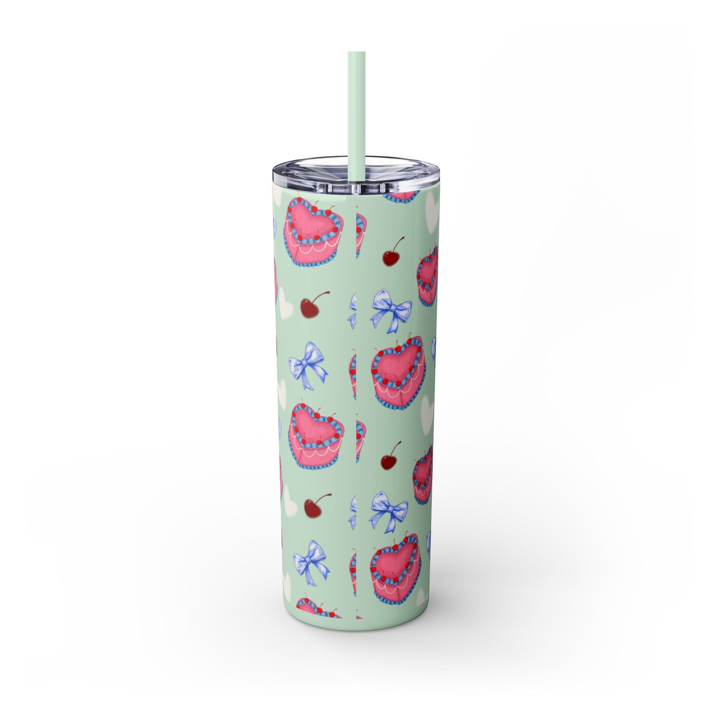 Heart Cake Skinny Tumbler, 20oz | Cute Hearts & Bows Drinkware | Gift for Her, Love Mug, Floral Tumbler, Sweetheart Tumbler