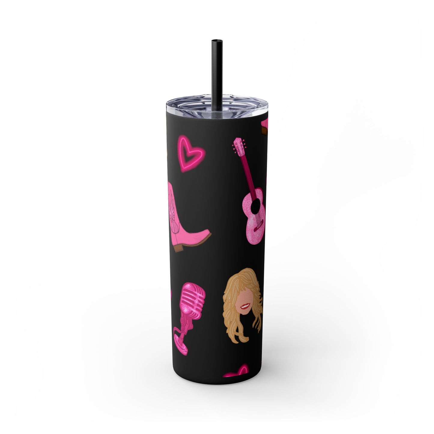 Dolly Parton Tumbler, 20oz Skinny Drinkware with Straw, Perfect for Concerts, Gifts for Music Lovers, Cute Pink Design, Fun Party Favor