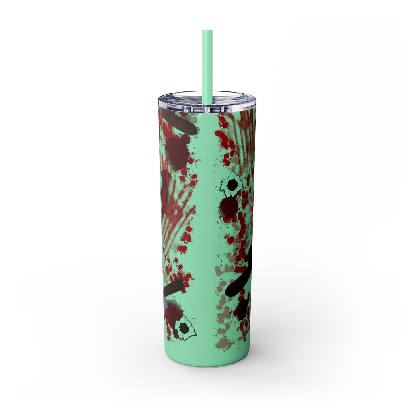 Blood Splatter Print Skinny Tumbler | 20oz Insulated Travel Cup, Unique Gift for Artists, Halloween Decor, Stylish Water Bottle, Revenge Themed