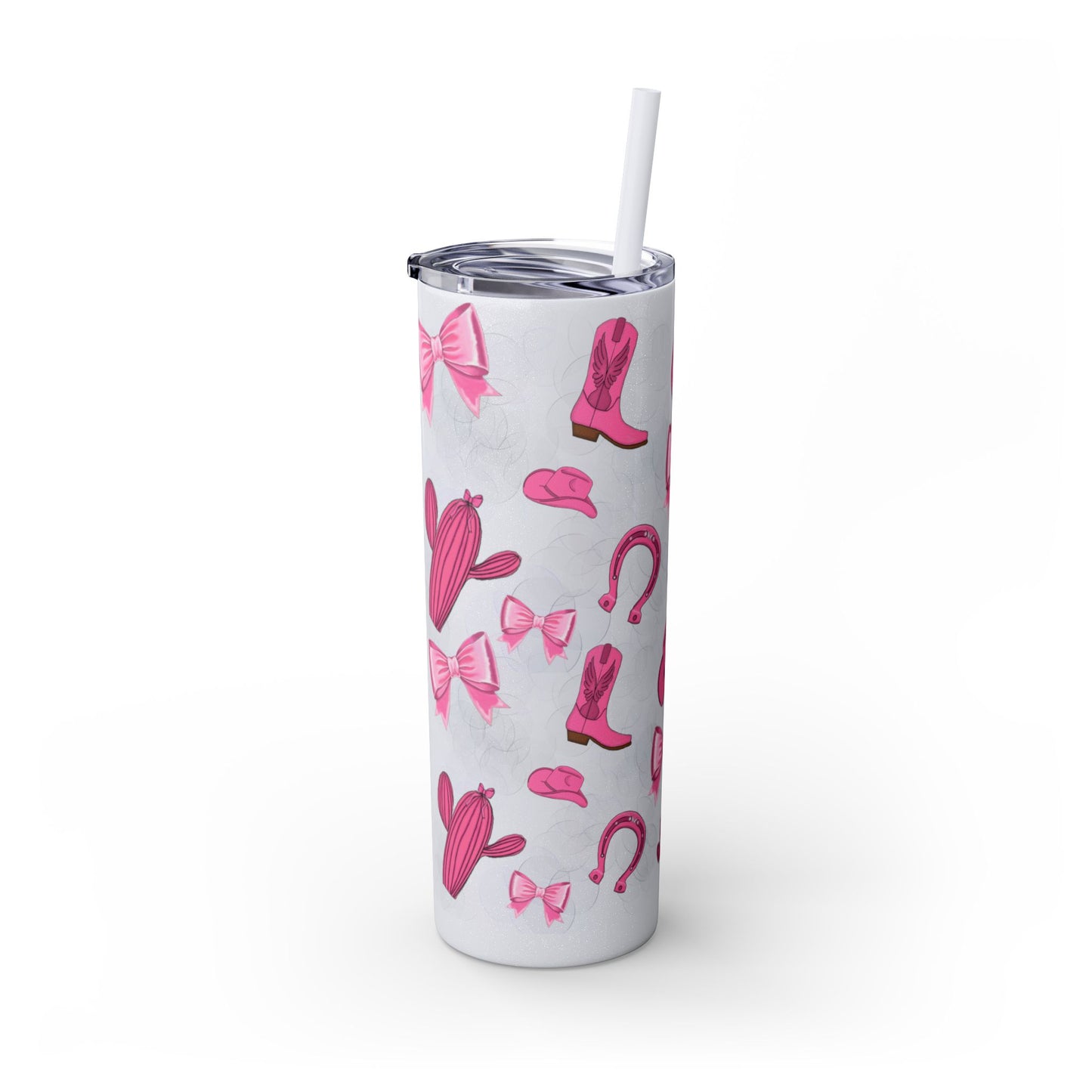 Fun Pink Cowgirl Skinny Tumbler - 20oz, Western Style Drinkware, Cactus and Bow Design, Perfect for Gifts, Summer Parties, or Rodeos