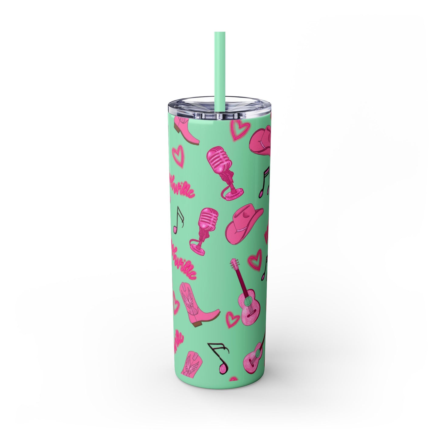 Pink Nashville Themed Skinny Tumbler | 20oz Drink Cup for Concerts, Parties, Gifts, Festivals, or Daily Use