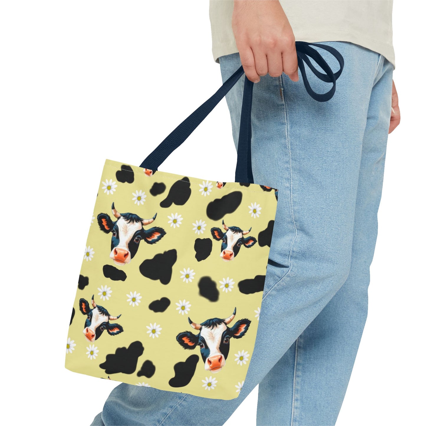 Cow Print Tote Bag, Cute Animal Lover Gift, Floral Cow AOP Bag, Cow-Themed Market Tote, Farmhouse Style Eco-Friendly Bag