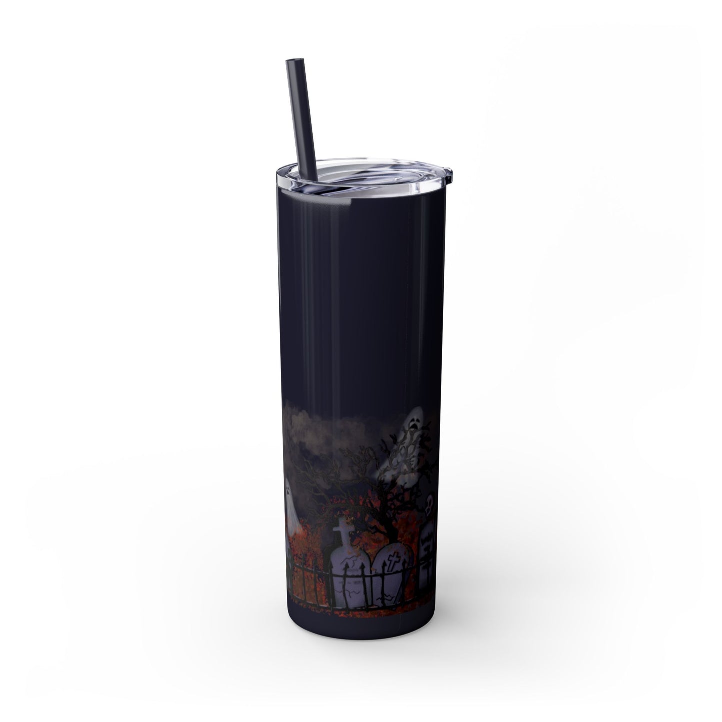 Graveyard Skinny Tumbler with Straw, Haunted House Design for Witchy Gatherings, 20oz Travel Mug, Trick or Treat Accessories, [...]