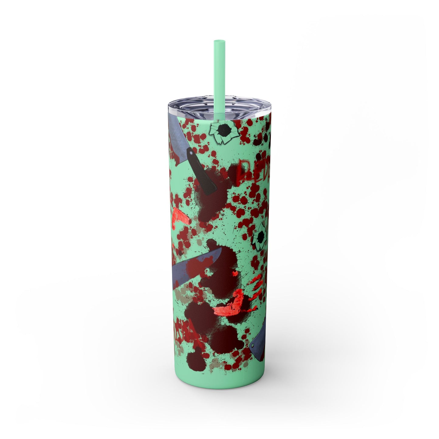 Blood Splatter Print Skinny Tumbler | 20oz Insulated Travel Cup, Unique Gift for Artists, Halloween Decor, Stylish Water Bottle, Revenge Themed