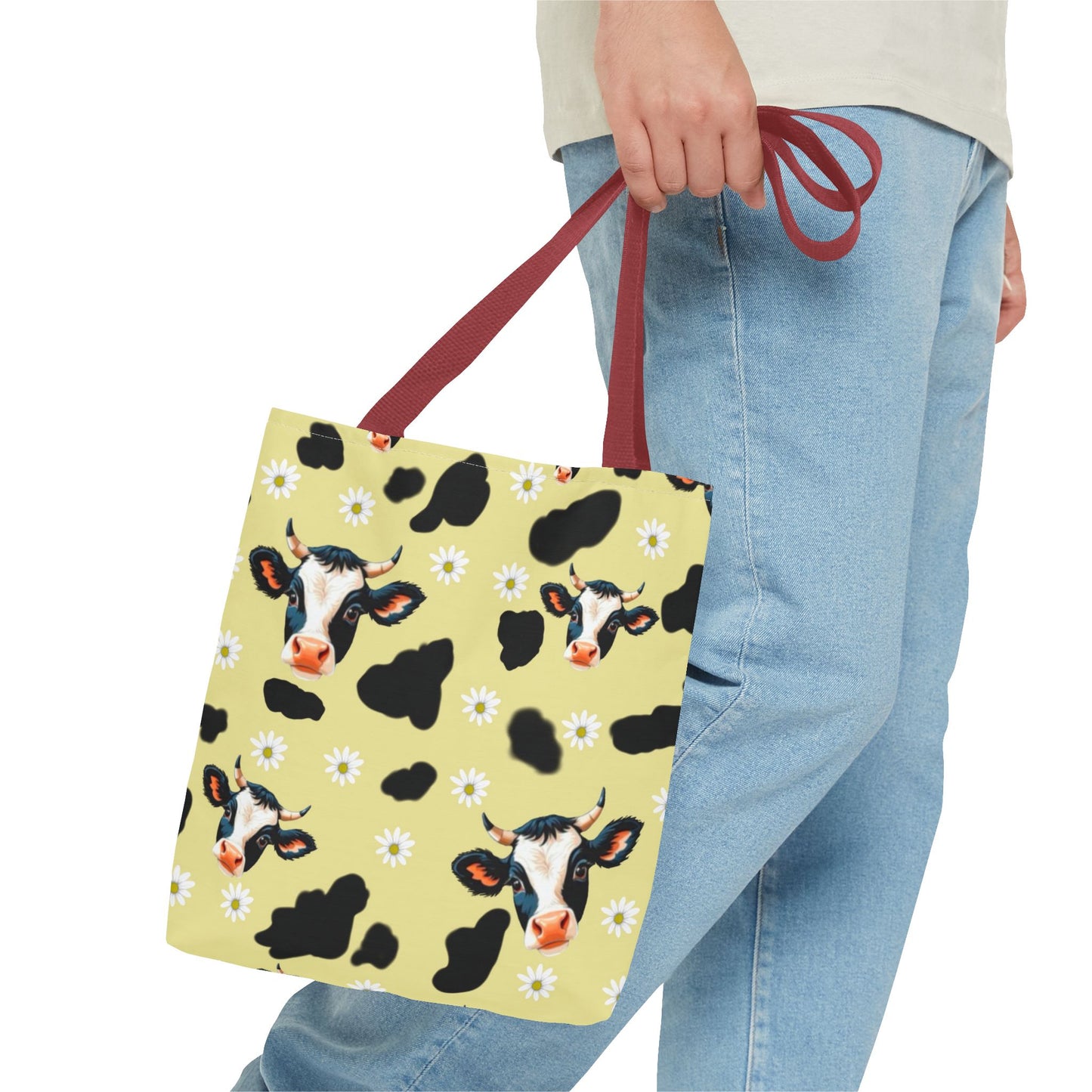 Cow Print Tote Bag, Cute Animal Lover Gift, Floral Cow AOP Bag, Cow-Themed Market Tote, Farmhouse Style Eco-Friendly Bag
