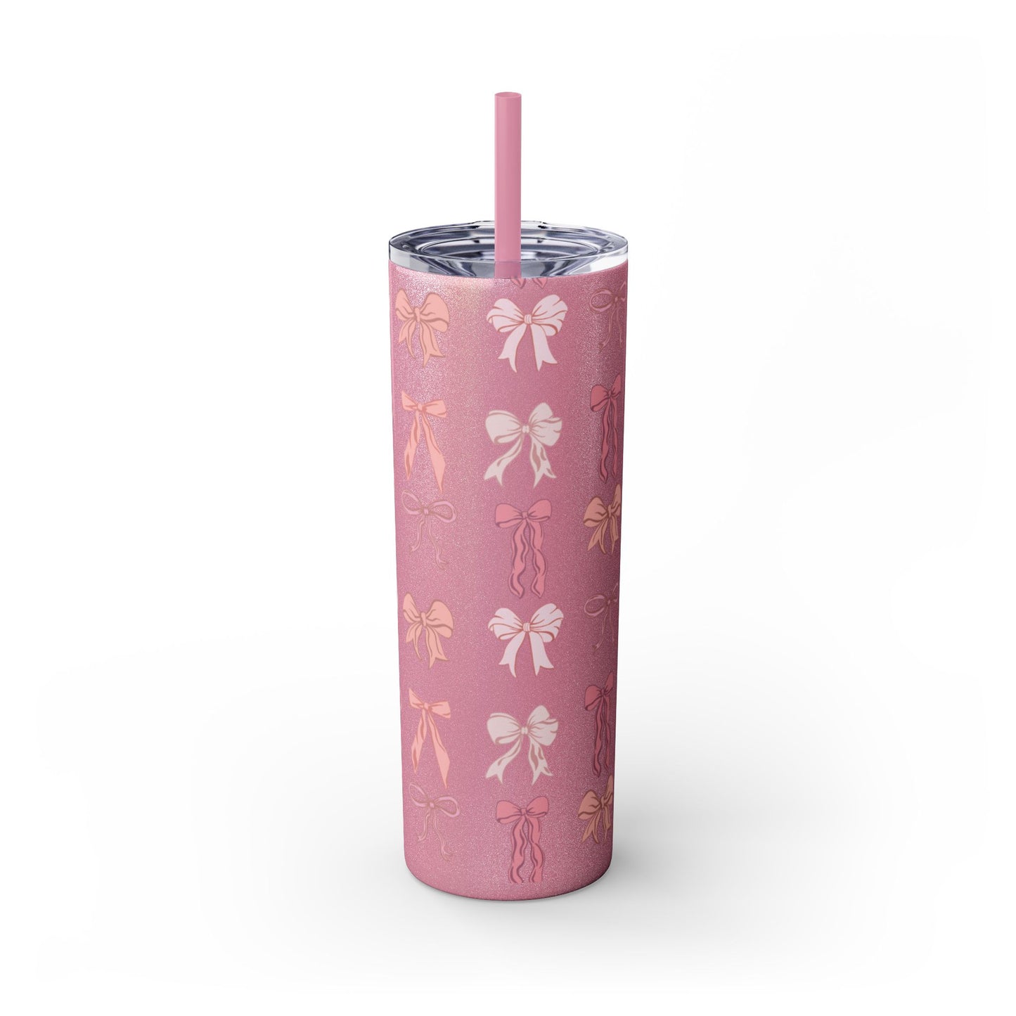 Cute Bow Pattern Skinny Tumbler, 20oz Travel Mug, Gift for Her, Bridesmaid Gift, Bachelorette Party Favor, Hydration Cup