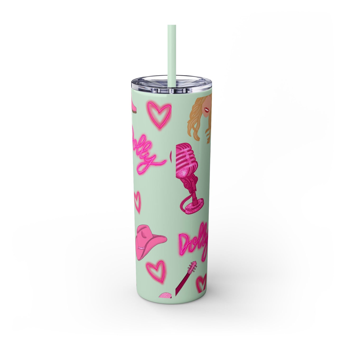 Dolly Parton Tumbler, 20oz Skinny Drinkware with Straw, Perfect for Concerts, Gifts for Music Lovers, Cute Pink Design, Fun Party Favor