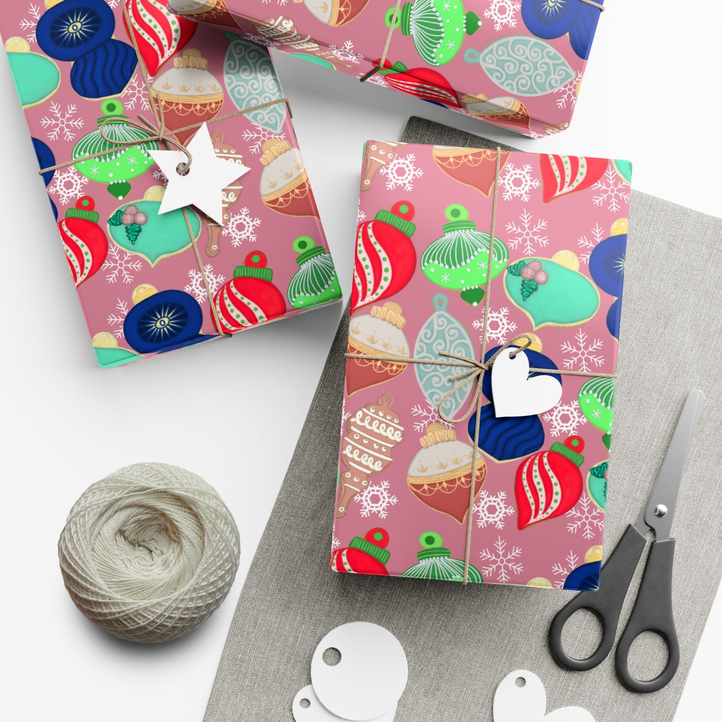 Cookie Holiday Ornament Gift Wrap Paper — Pink Retro Bauble Pattern
