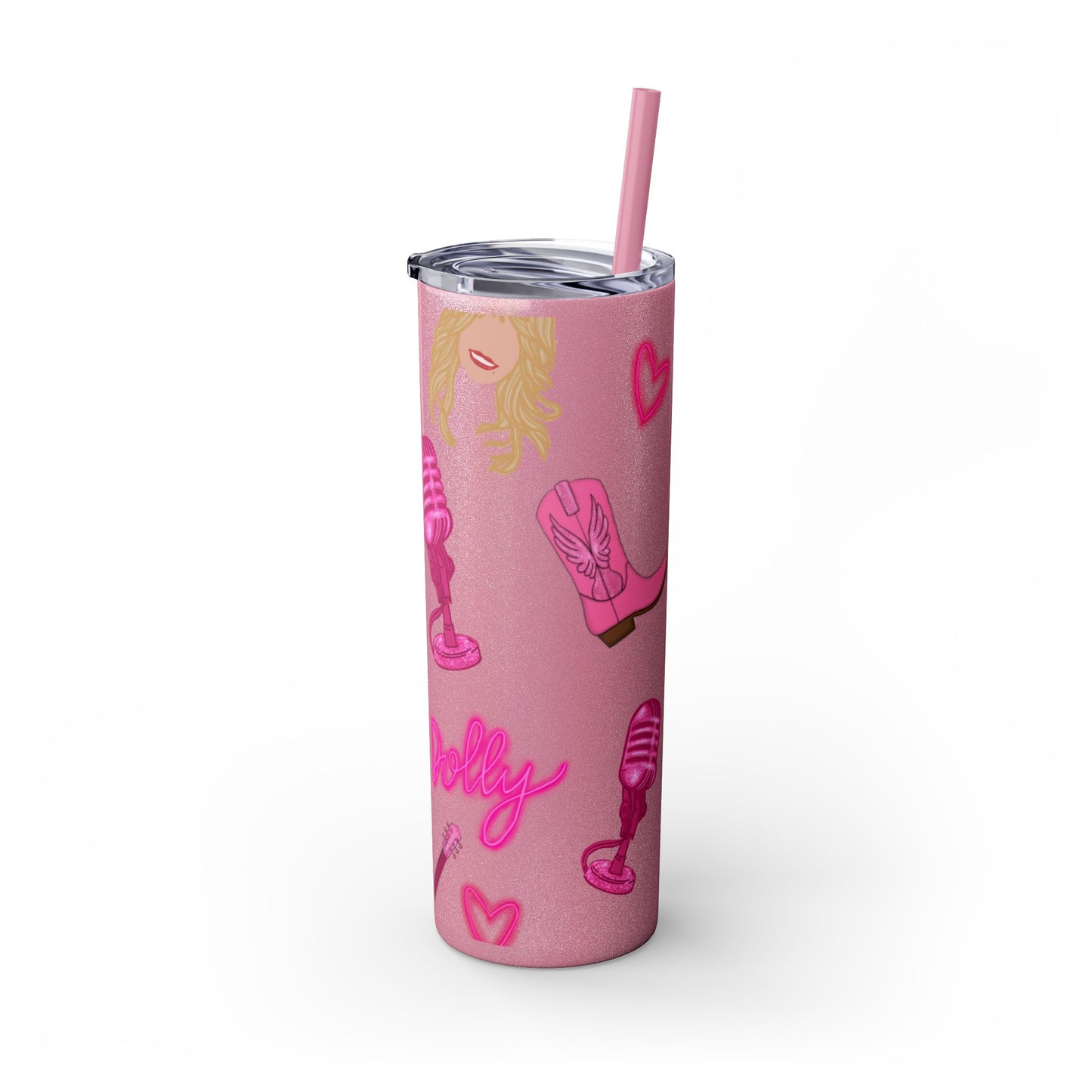 Dolly Parton Tumbler, 20oz Skinny Drinkware with Straw, Perfect for Concerts, Gifts for Music Lovers, Cute Pink Design, Fun Party Favor