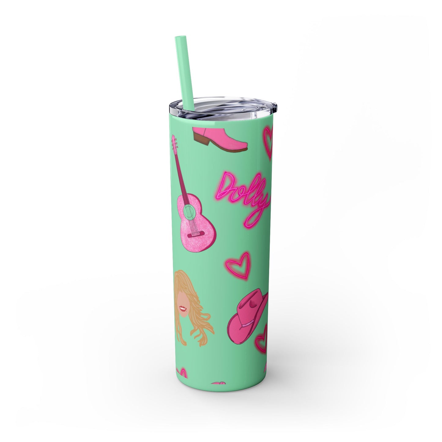 Dolly Parton Tumbler, 20oz Skinny Drinkware with Straw, Perfect for Concerts, Gifts for Music Lovers, Cute Pink Design, Fun Party Favor