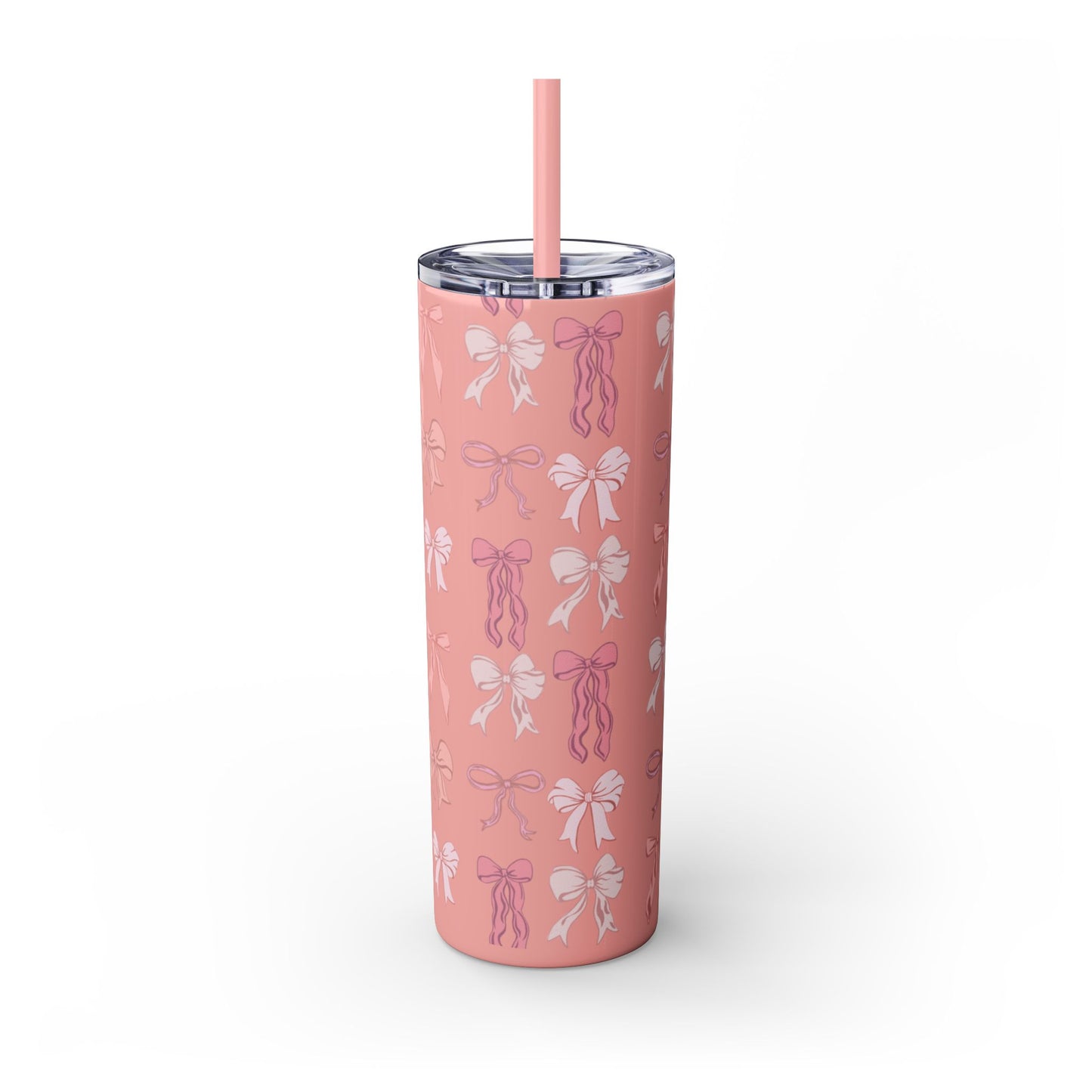 Cute Bow Pattern Skinny Tumbler, 20oz Travel Mug, Gift for Her, Bridesmaid Gift, Bachelorette Party Favor, Hydration Cup