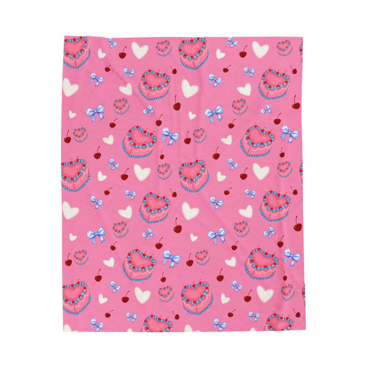 Cute Cake Velveteen Plush Blanket, Cozy Throw Blanket, Kid's Blanket, Valentine's Gift, Soft Decorative Blanket