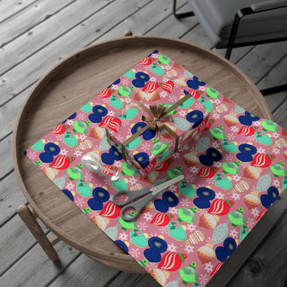 Cookie Holiday Ornament Gift Wrap Paper — Pink Retro Bauble Pattern