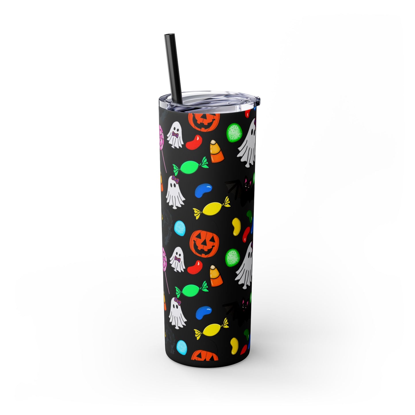 Cute Halloween Skinny Tumbler, 20oz Cat and Ghost Design, Spooky Drinkware, Trick-or-Treat Cup, Party Accessory, Fall Decor