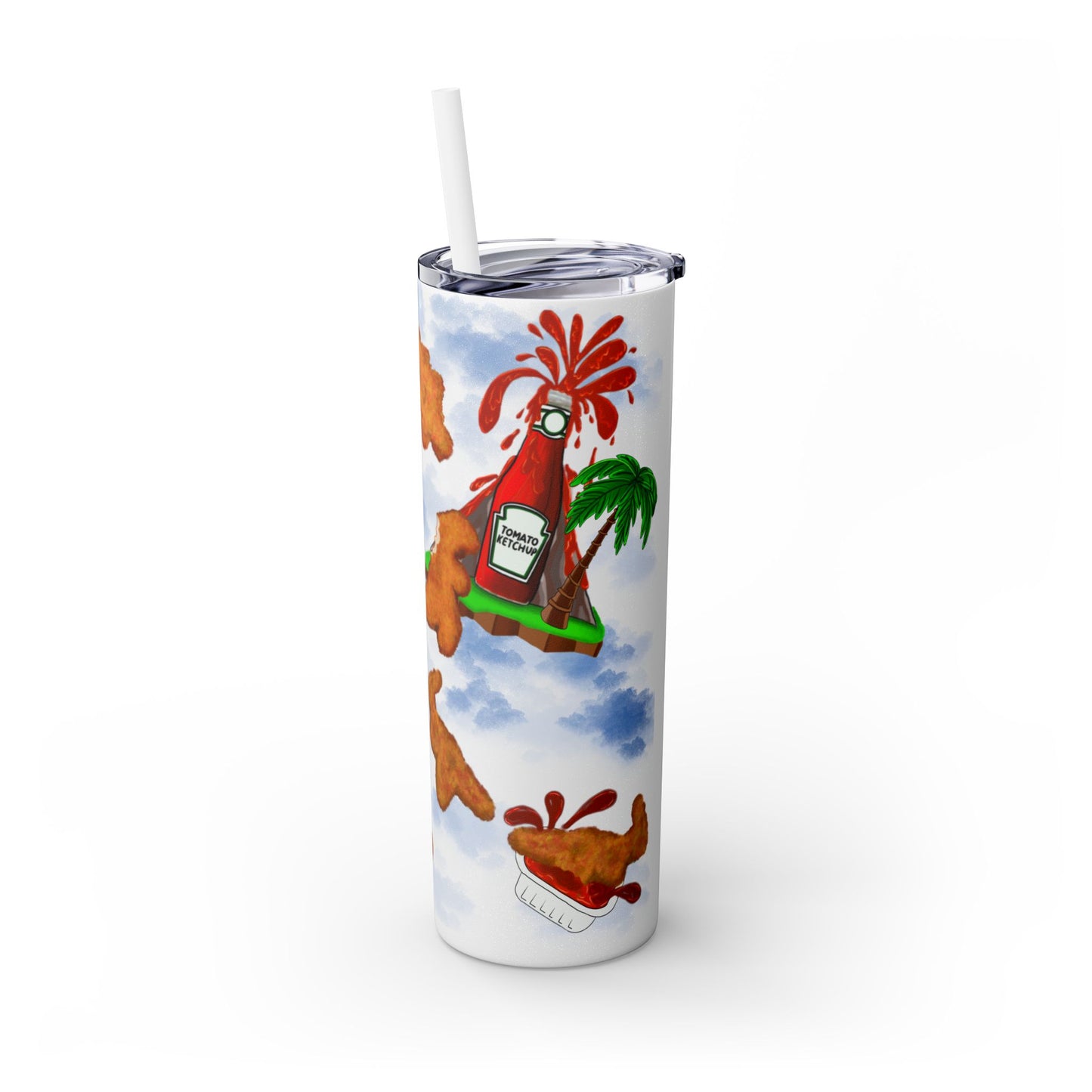Dino Nuggets Tropical Themed Skinny Tumbler with Straw, 20oz | Fun Vacation Drinkware, Summer, Hawaiian Party, Gift for Beach Lovers