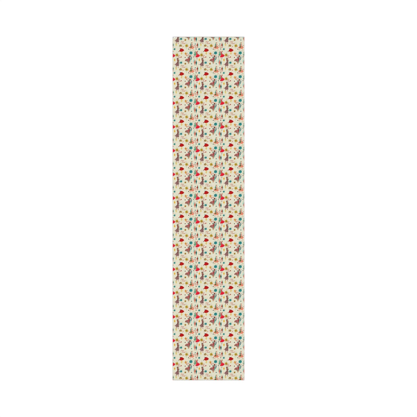 Mid-Century Holiday Gift Wrap Paper – Retro Christmas Dancers & “Merry and Bright” Pattern