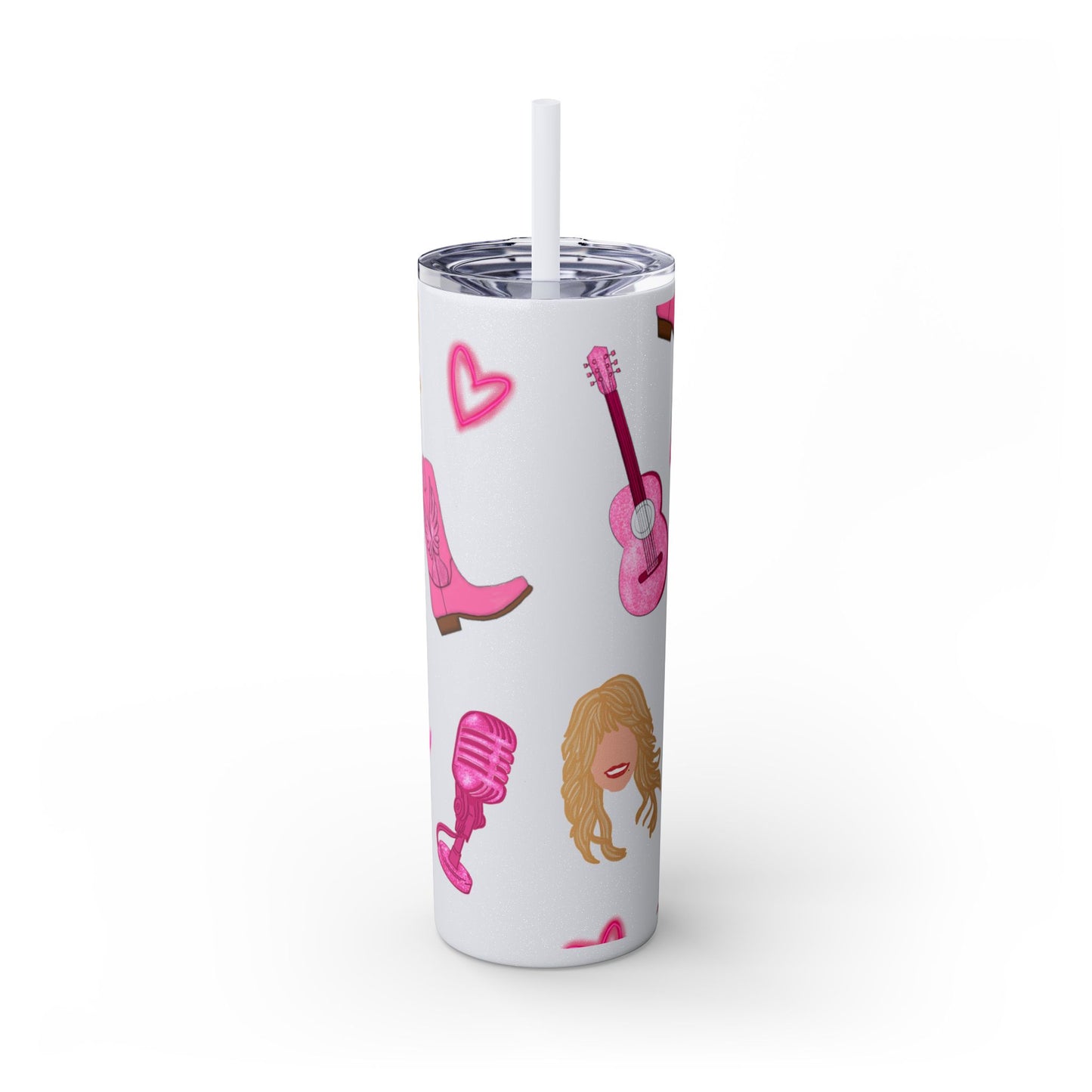 Dolly Parton Tumbler, 20oz Skinny Drinkware with Straw, Perfect for Concerts, Gifts for Music Lovers, Cute Pink Design, Fun Party Favor