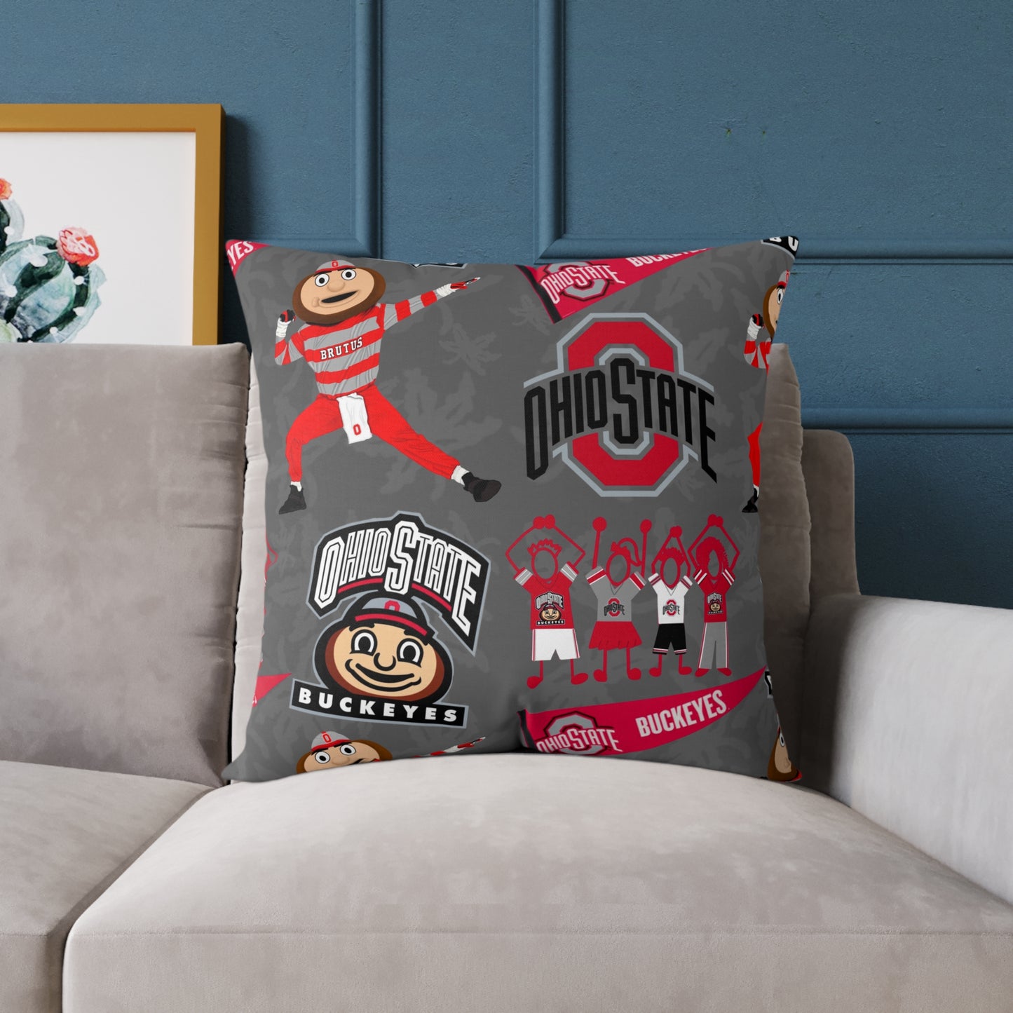Ohio State Buckeyes Square Poly Canvas Pillow, Sports Fan Decor, College Football Pillow, Team Spirit Cushion, Gift for Student or Alumni