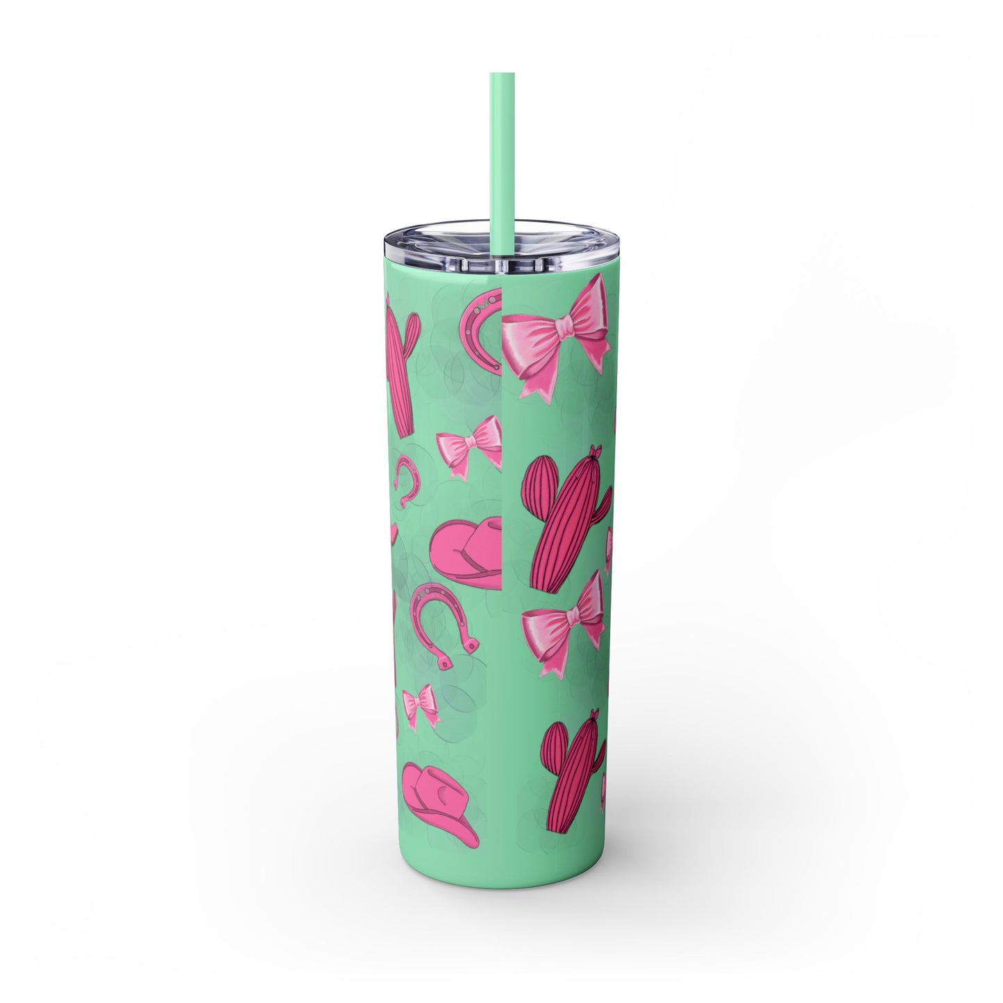 Fun Pink Cowgirl Skinny Tumbler - 20oz, Western Style Drinkware, Cactus and Bow Design, Perfect for Gifts, Summer Parties, or Rodeos