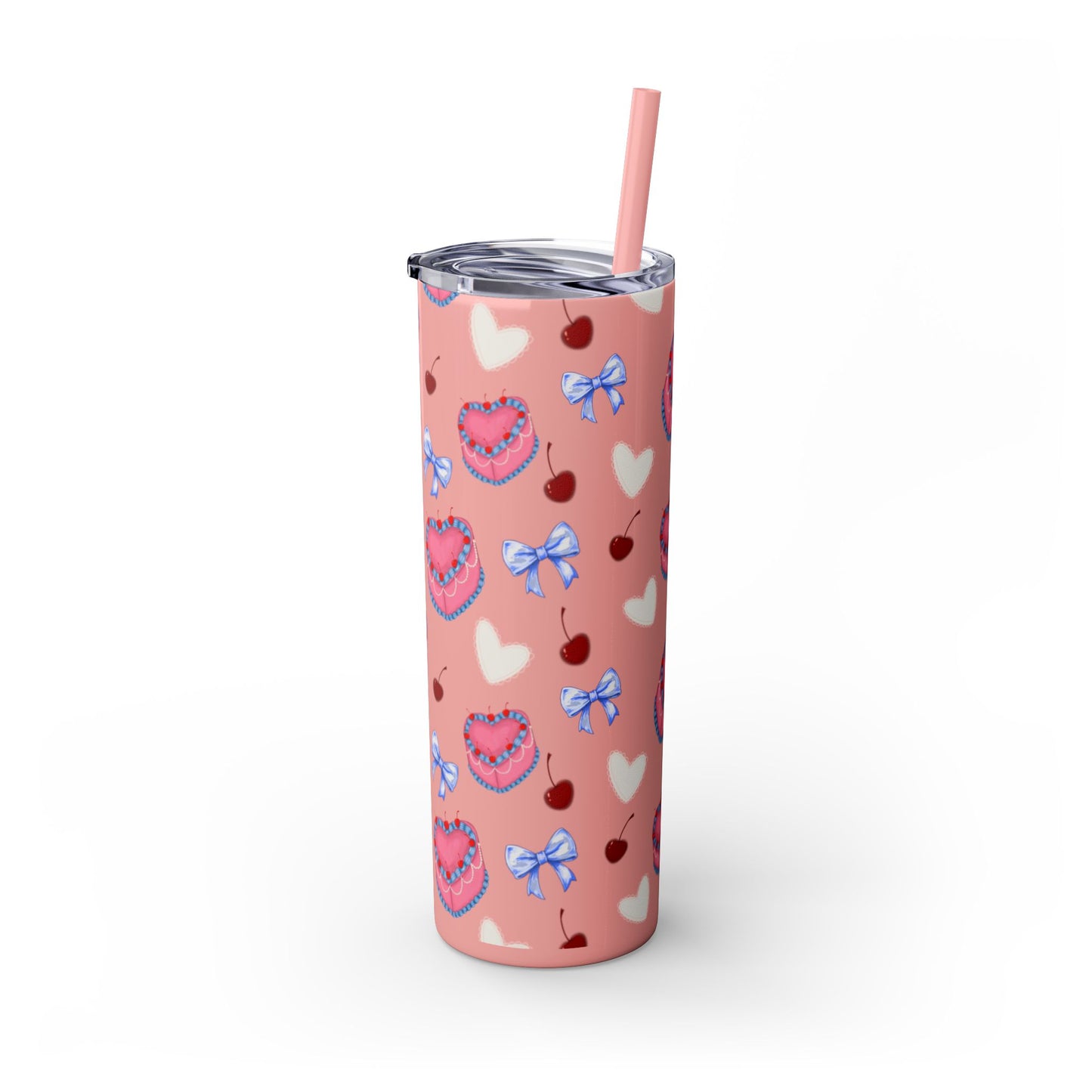 Heart Cake Skinny Tumbler, 20oz | Cute Hearts & Bows Drinkware | Gift for Her, Love Mug, Floral Tumbler, Sweetheart Tumbler