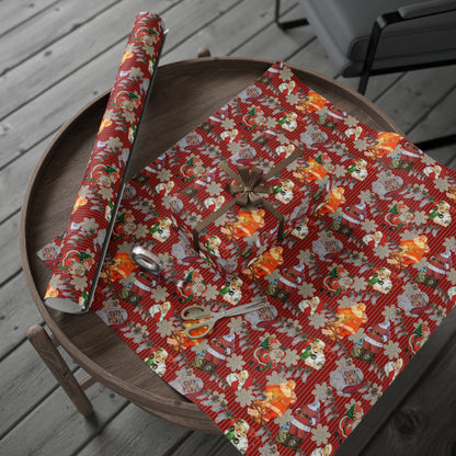 Vintage Santa & Ornaments Christmas Wrapping Paper Roll