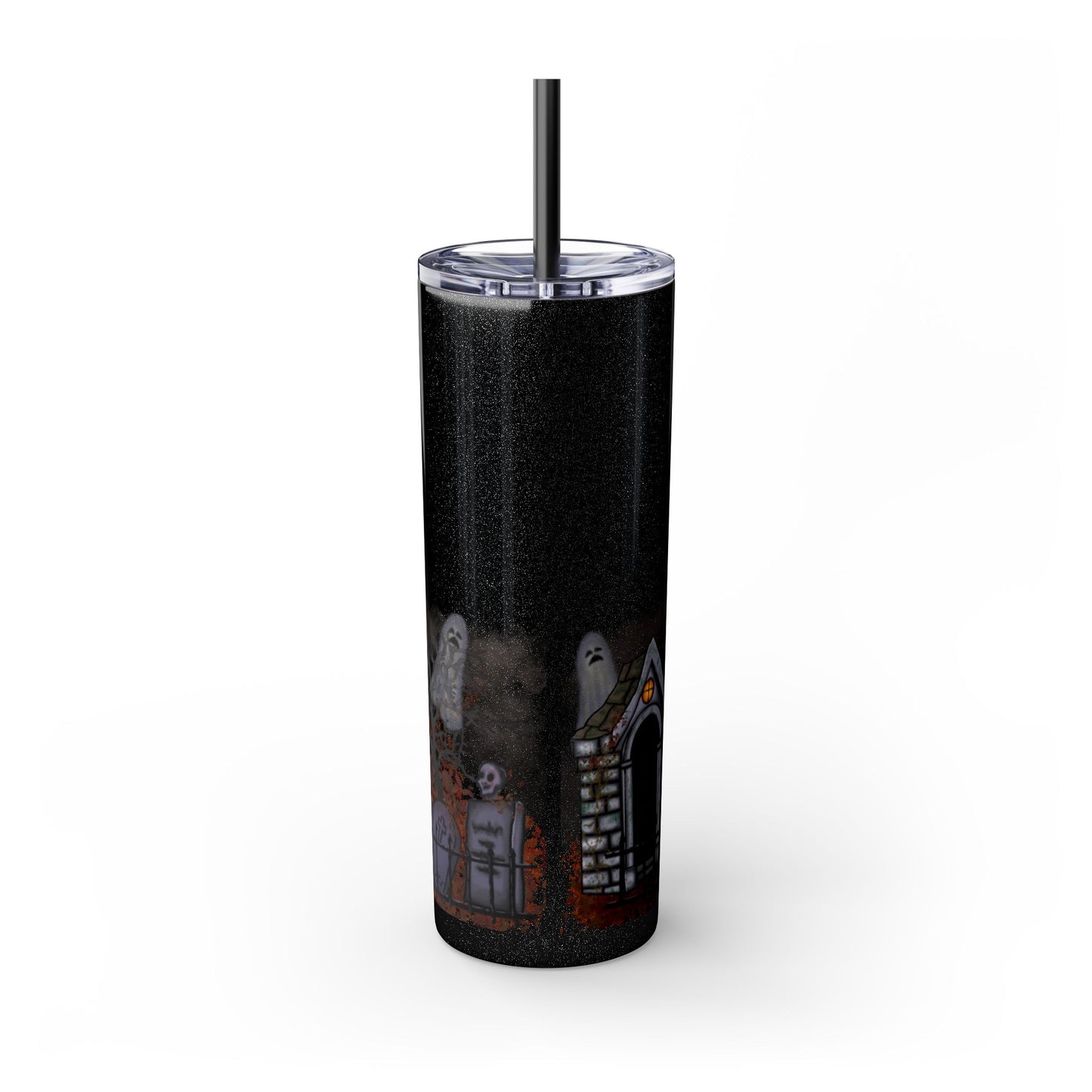 Graveyard Skinny Tumbler with Straw, Haunted House Design for Witchy Gatherings, 20oz Travel Mug, Trick or Treat Accessories, [...]