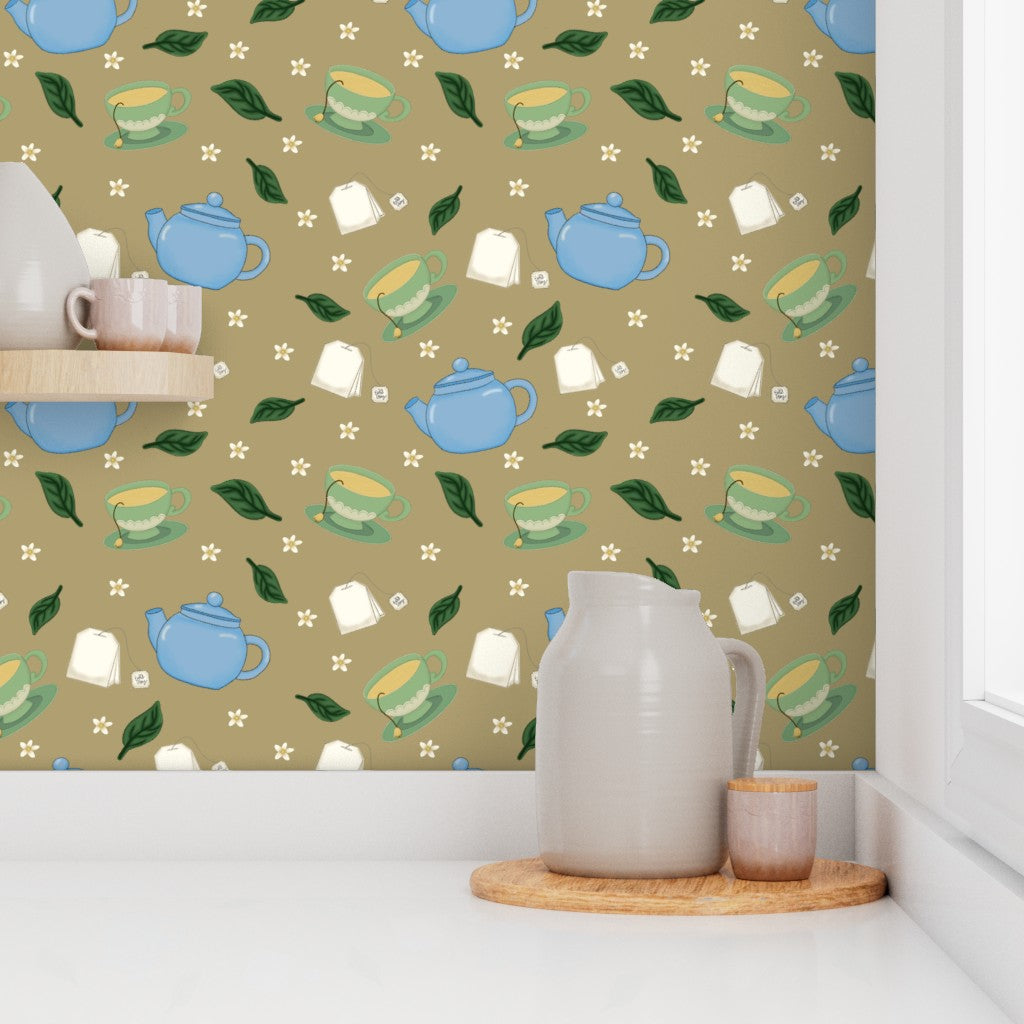 Tea Time Repeating Pattern Wallpaper