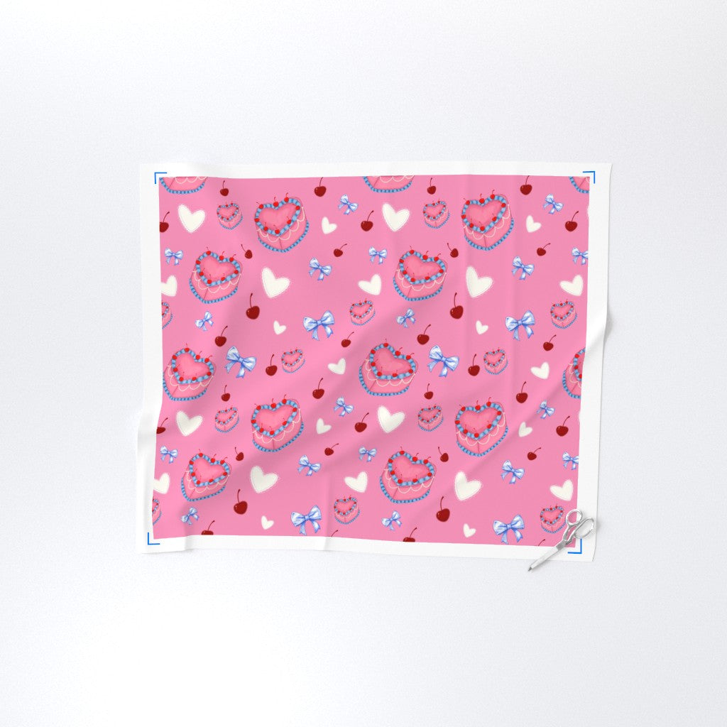 Cakes, Bows and Cherries Repeating Pattern on Fabric by the Yard