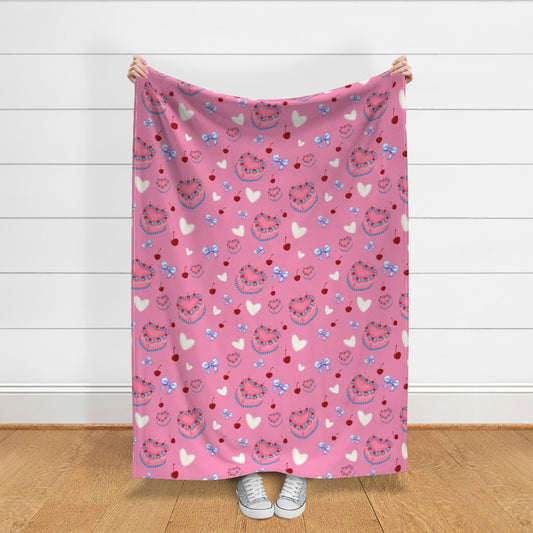 Cakes, Bows and Cherries Repeating Pattern Throw Blanket