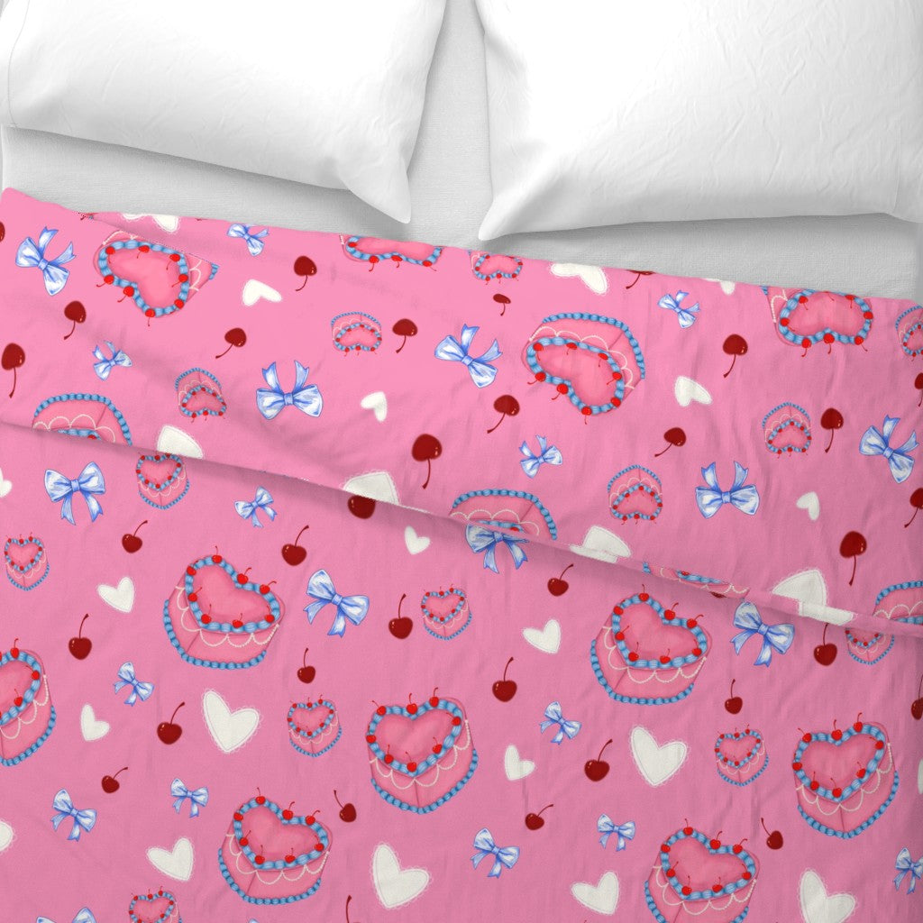 Cakes Bow and Cherries Repeating Pattern Duvet Cover