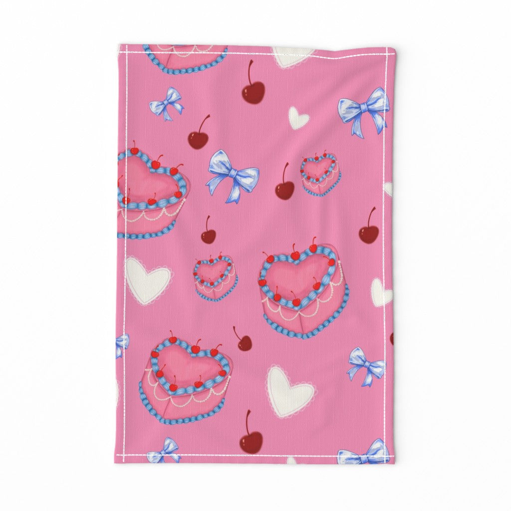 Cakes, Bows and Cherries Repeating Pattern Tea Towel
