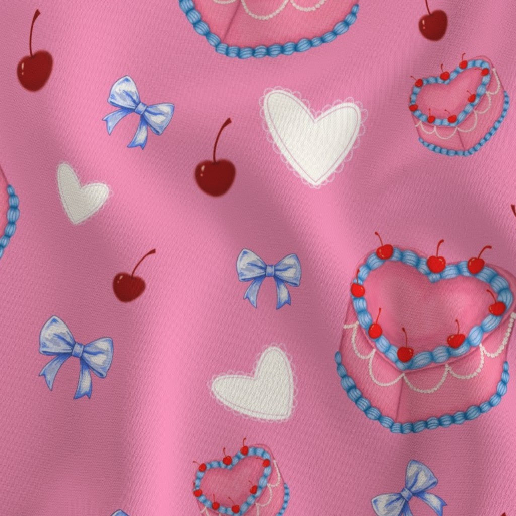 Cakes, Bows and Cherries Repeating Pattern on Fabric by the Yard