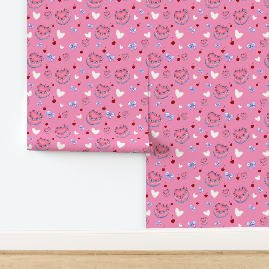 Cakes, Bows and Cherries Repeating Pattern Wallpaper