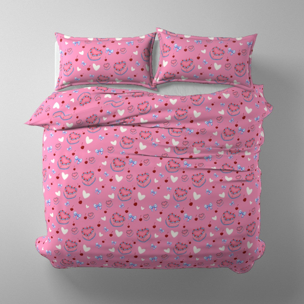 Cakes Bow and Cherries Repeating Pattern Duvet Cover