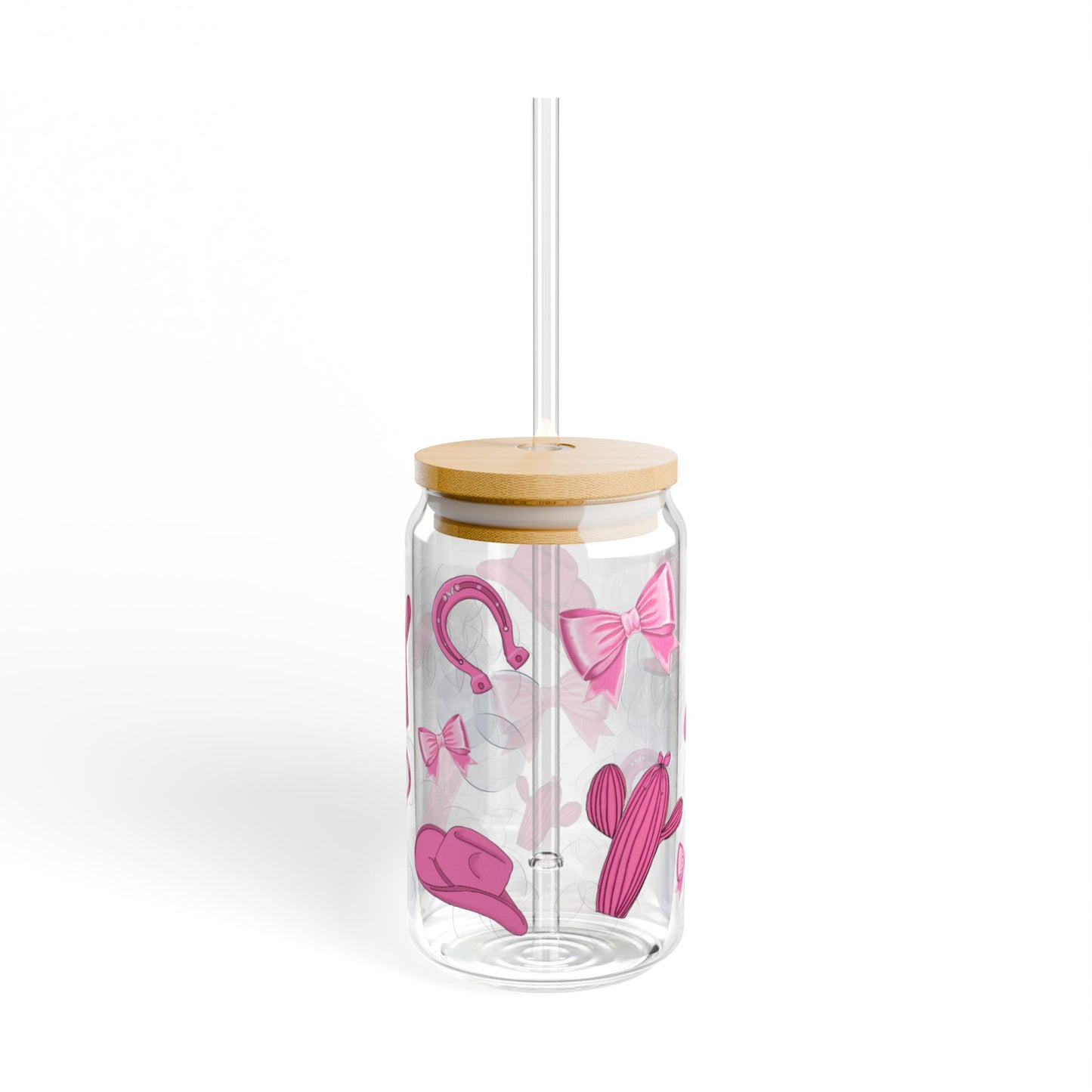Cowgirl Sipper Glass - 16oz, Fun Drinkware for Parties, Unique Home Decor, Gift for Kids, Pink Design, Eco-Friendly Straw
