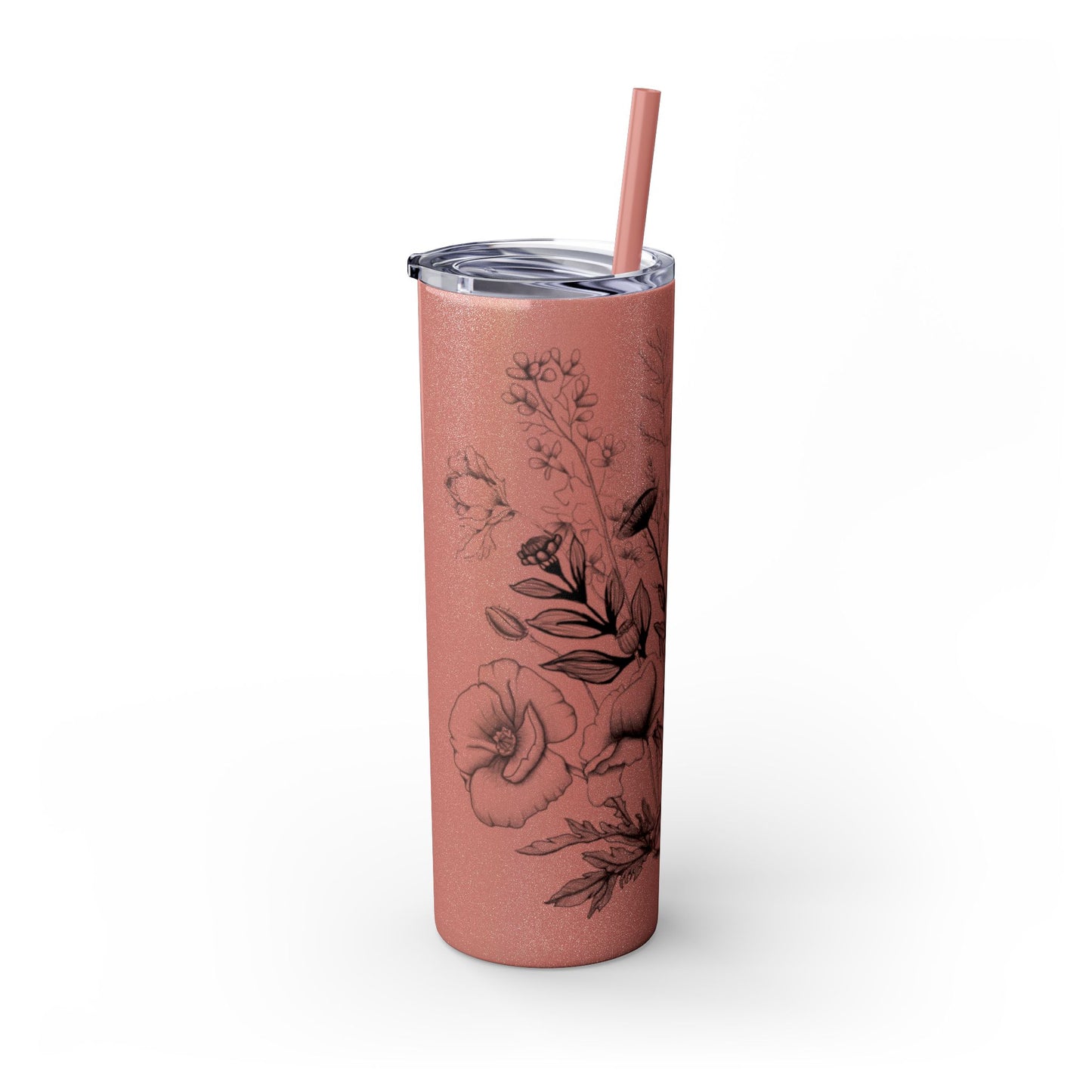 Floral Skinny Tumbler, Elegant Flower Design Drinkware, Perfect for Weddings, Gifts, or Everyday Use