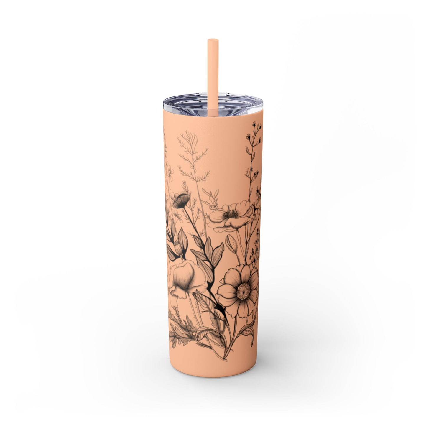 Floral Skinny Tumbler, Elegant Flower Design Drinkware, Perfect for Weddings, Gifts, or Everyday Use
