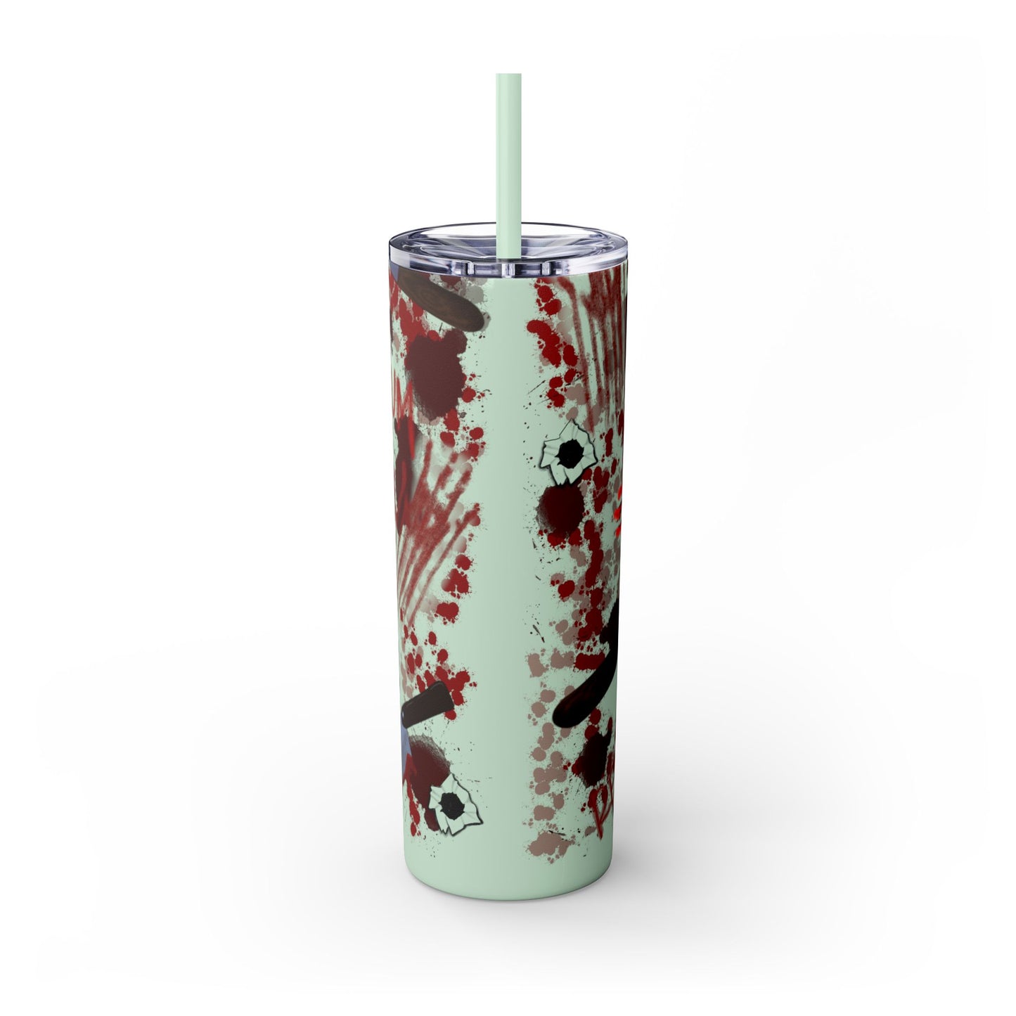 Blood Splatter Print Skinny Tumbler | 20oz Insulated Travel Cup, Unique Gift for Artists, Halloween Decor, Stylish Water Bottle, Revenge Themed