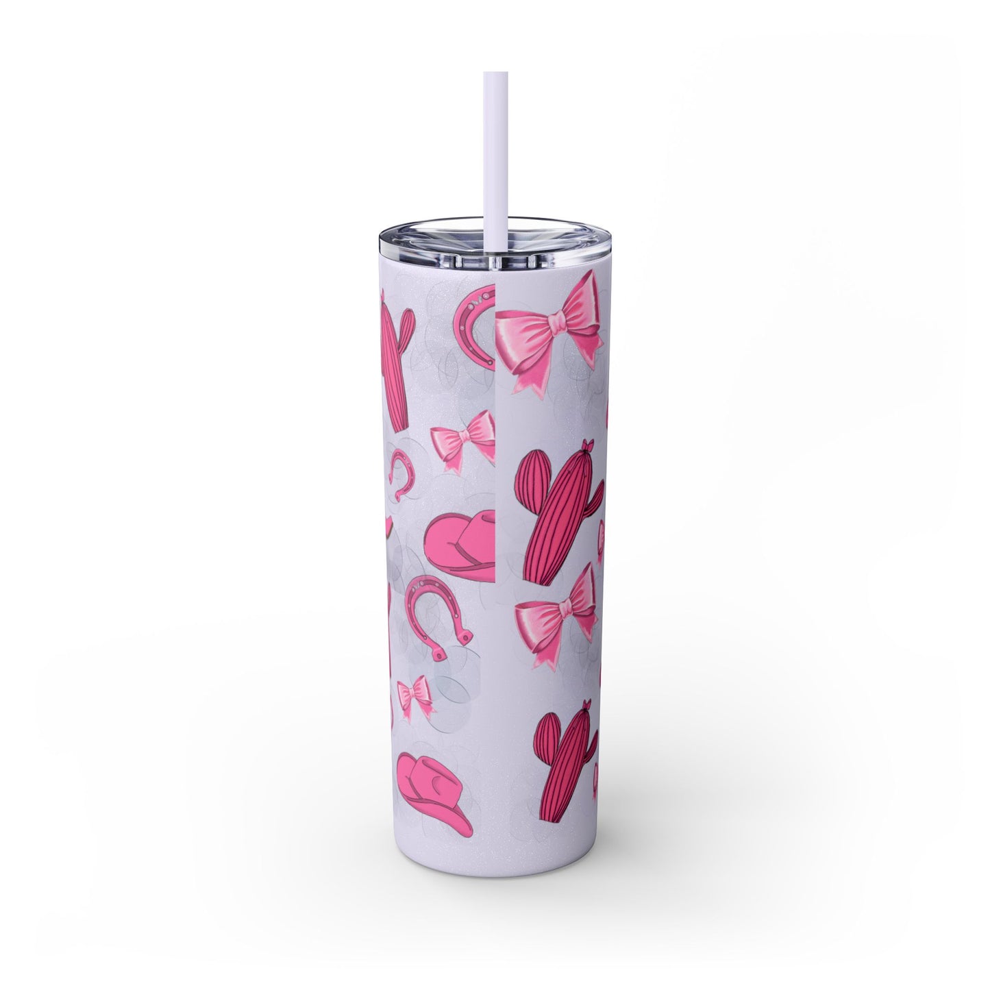 Fun Pink Cowgirl Skinny Tumbler - 20oz, Western Style Drinkware, Cactus and Bow Design, Perfect for Gifts, Summer Parties, or Rodeos