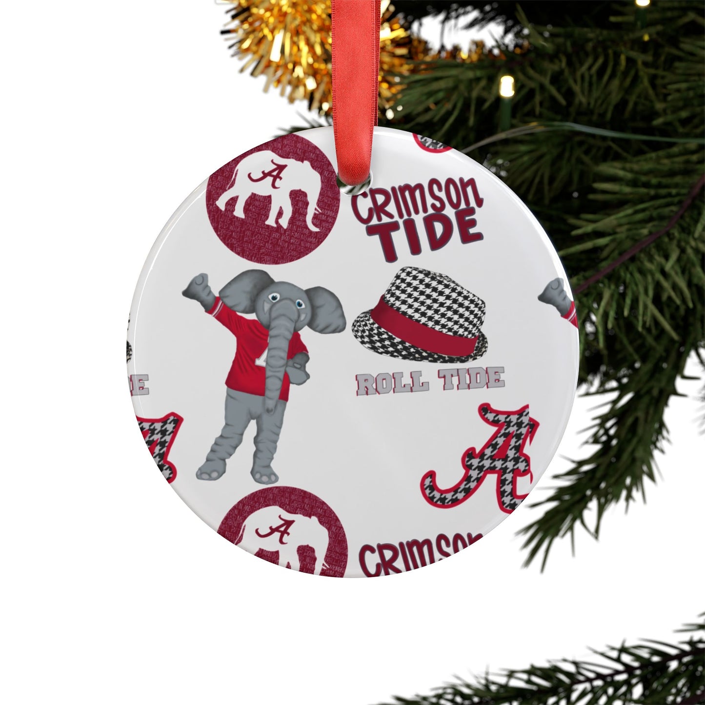 Crimson Tide Acrylic Ornament with Ribbon, University of Alabama Holiday Decor, Elephant Theme, Gift for Fans, Christmas Ornament, [...]
